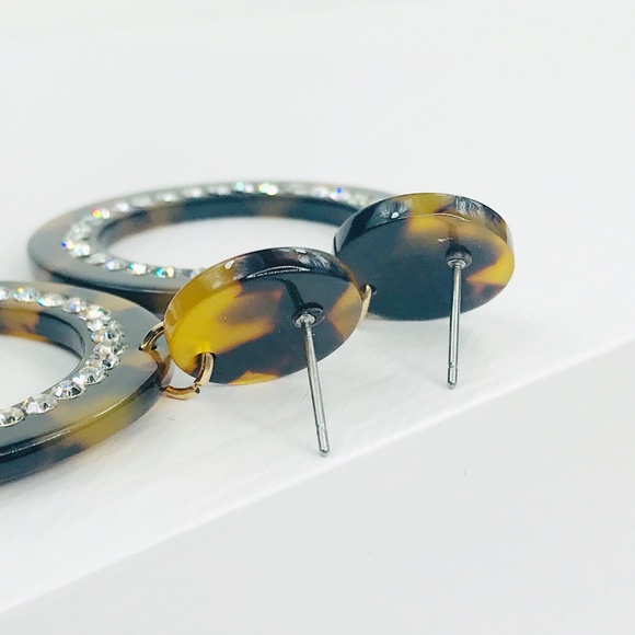 Tortoise Crystal Drop Hoop Earrings - Picture 8 of 8